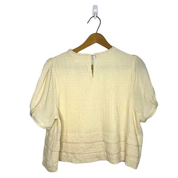 MAISIE Textured Puff Sleeve Top Cream Cropped Cottagecore Boxy Boho Blouse - Picture 5 of 10